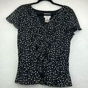 Karin Stevens VINTAGE 90’s  BLACK & WHITE POLKA DOT BLOUSE CAP SLEEVES Sz 10P Photo 0