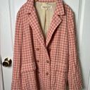 Free People  Pink Cream Long Sleeve Button Waist Tie Olivia Gingham Blazer M Photo 3