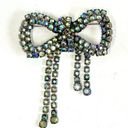 Vintage Blue 80’s  Rhinestone Cascading Bow Brooch Photo 2