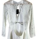 NBD NWT  x Revolve White Lace Long Sleeve Open Back Mini Dress, Size Large Photo 9