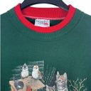 VTG 90s Morning Sun Cat Bird Watchers Green & Red Grandma Sweatshirt L Size L Photo 5