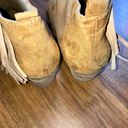 American Eagle  size 7 women’s fringe tan suede ankle bootie slip on Boho Photo 6