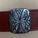 Vintage Latigo Leather Belt Brown Western Silver Filagree Stitching Detail Brown Photo 8