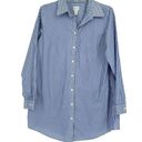 Chico's  1 Size M No Iron Button Front Tunic Top Blue Stripe Bedazzled Collar Photo 0