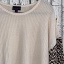 Discreet Cream waffle knit with cheetah sleeves top Photo 2