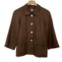 J.Jill  Silk Linen Blend Lightweight Jacket Blazer 3/4 Sleeves Brown Womens XS Photo 0