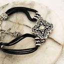 Brighton  Presage Silver Medallion Wrap Bracelet - Black Cord Signed Photo 2