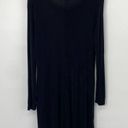 Flax  Stretchy Knit Scoop Neck Long Sleeve Mini Dress Black Lagenlook Womens L Photo 0