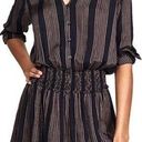 Rails  Jasmine Mini Dress Midas Stripe Metallic Smocked Button Front Black Gold L Photo 0