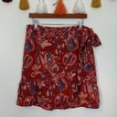 Loft  Red Floral Paisley Ruffle Wrap Skirt Size 12 Photo 2