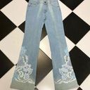 Vintage Y2K AZI Low Rise Light Wash Flare Jeans Embroidered Beaded Flares sz 28 Blue Photo 0