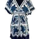 Farm Rio  Tropical Tiles Floral Linen Mini Dress Size XS Blue White Photo 1