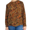 Oleg Cassini  Silk Paisley Vintage Brown & Orange Retro Long Sleeve Blouse Small Photo 0