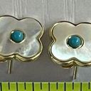 Anthropologie 925 Stamped Four Lead Clover Turquoise Stone Stud Moroccan Sweat Water & Tarnish Resistant Stud Earrings Photo 5