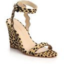 Loeffler Randall  Piper Cheetah Print Calf Hair Scalloped Wedge Sandals Size 8 Photo 0