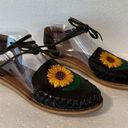 Handmade Cacahi's Huarache Sunflower Sandals Women's 7 Black Brown Lace Up Flats Leather Photo 0