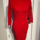 Moda International Women's S Red Lace Sheath Dress Long Sleeve Vintage Lace Colorful Backless Sheath Shift Open Back Photo 0