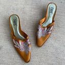 Carlos Santana Kitten Heels Brown Satin Embroidered Shoes Mules Slides, Size 7.5 Photo 0