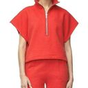 Good American  Red 3/4 Zip Short Sleeve Cropped Sweatshirt Size 0/XS Oversized Photo 0