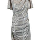 Betsy and Adam  Women's Cocktail Dress Size 6 Silver Metallic Short Sleeve Sheath Photo 0