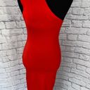 ASOS one shoulder stretch jersey maxi dress w/button mock collar and side slit red 4 Photo 0