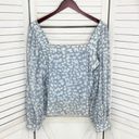 Petal Lucca  Print Square Neck Crop Blouse Blue White Large Long Balloon Sleeve Photo 7