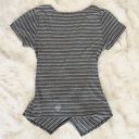 Seven 7 Striped Tie Front Ribbed Short Sleeve Blouse Shirt Top Small Photo 2