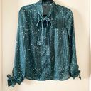 Modcloth Green & White Celestial Star Metallic Striped Button Down Blouse Photo 1