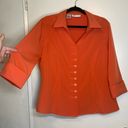 Dress Barn  Vintage Y2K Orange Retro Stretchy Button Up Mod Diner Blouse Size L Photo 1