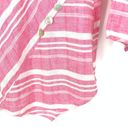 Habitat  Blouse Women's Size Small Linen Asymmetrical Hem Pink White Striped Top Photo 3