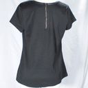 Merona Faux Leather Trimmed Neckline Blouse Top Zipper Back Edgy Business Casual Photo 2