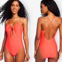 Shade & Shore NWT  Orange Red Cutout Front Detail Ruffle One Piece Swimsuit M Photo 2