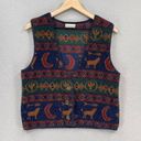 Coldwater Creek Vintage  Vest Womens Sm/Md Blue Southwestern Howling Wolf Boho Photo 0