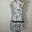 Shoshanna  Georgian White Blue Floral High Neck Sleeveless Shift Dress Women's 8 Photo 3