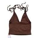 Micas  Women's Large Brown Patchwork Lace Tie V-Neck Cami Comfy Top Photo 6