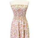 Petal and Pup  Strapless Retro Floral Midi Dress Tan Pink Cream Size 4 70s Boho Photo 0