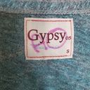 Gypsy 05  turquoise grey tie dye Bohemian  Sz S boxy loose fit tie front top Photo 2