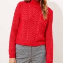 Loft  Mock Neck Wool Blend Cable Knit Turtle Neck Sweater Red Large Photo 0