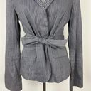 BCBGMAXAZRIA  Blazer Jacket Women S Gray Linen Pinstripe Belted Stretch Button Up Photo 2