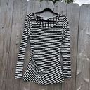 Max Studio  Womens Top Medium Black White Striped Textured Ruched Long Sleeve Photo 0