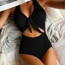 One Piece Black textured cut out halter  swimsuit Photo 0