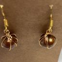 Hand Crafted Women’s Gold Wrapped Dangle Genuine Copper Pearl Pierced Earrings Photo 2