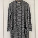 Loft  Striped Pocket Open Front Linen Blend Cardigan Photo 2