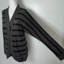 LA Made New  Striped Cardigan Sweater Cotton Rounded Hem Hook Closure Grey Black Photo 5