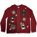 Croft & Barrow  Womens Cardigan Sweater Large Red Full Zip Snowman Ugly Christmas Photo 0