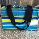 Source Unknown Summer Fashion Blue/Green Striped bag w/ lots of storage. Lined. Rectangle NWOT Photo 0