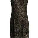 Sans Souci  Lace Overlay Sheath Dress XS Black Gold Metallic Sleeveless Zipper Photo 0