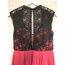 Lee Mari  Black Red Evening Gown Lace Overlay Sleeveless V-Neck Photo 5