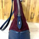 Kate Spade  Carolyn Maroon Felt Large Shoulder Bag Navy Leather Trim Photo 5