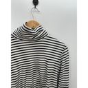 L.L.Bean  Black White Striped Turtleneck Long Sleeve Shirt Cotton Women Large Reg Photo 3